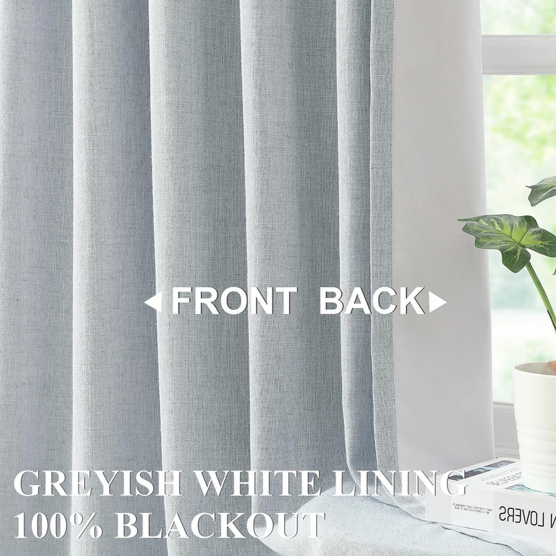 Vision Home Blue Fog Pinch مطوي ستائر التعتيم الكاملة الكتان المخلوطة غرفة سواد ستائر النافذة 72 بوصة لغرفة المعيشة غرفة النوم الحرارية معزولة قرصة الطيات الستائر مع السنانير 1 لوحة 60 بوصة عرض × 72 بوصة طول - Image 3